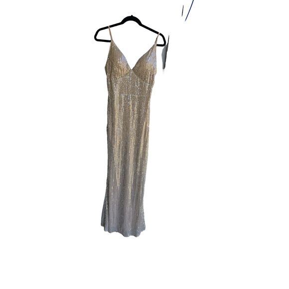 LOVE&LEMONADE Sexy V-Neck Silver Gold Sequin Bodycon sz m formal Dress Prom Nwt - Picture 2 of 10